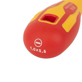 C.K Dextro VDE Slotted Screwdriver 5.5mm x 100mm, Electricians Insulated Flat Head Screwdrivers, 10,000v Test, Gripping Precision Tip, Electrical Terminal Flathead Screw Driver, Hand Tools T49144-055