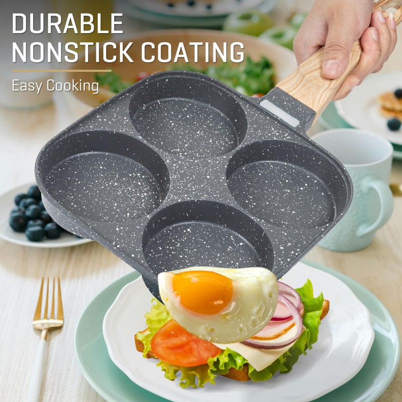 MyLifeUNIT Egg Pan, 4-Cup Egg Frying Pan with Lid, Nonstick