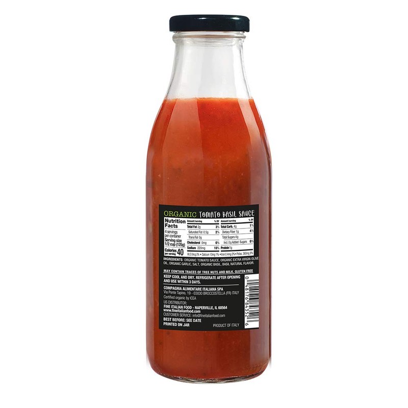 Mantova Artisanal Organic Italian Tomato Basil Pasta Sauce 17.6 Ounce