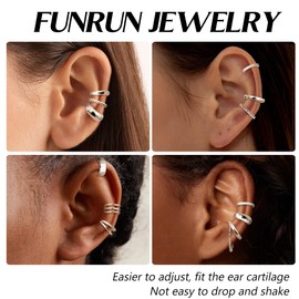 FUNRUN JEWELRY 12 Pcs Ear Cuffs Non Piercing for Women 14K Gold Plated Adjustable Cuff Earrings Non Pierced Cubic Zirconia Ear Cuff Clip on Cartilage Fake Earrings Jewelry