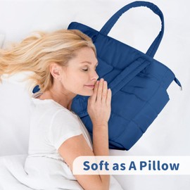 TOPDesign Puffer Tote Bag for Women, Lightweight Puffy Handbag with Compartments & Cosmetic Bag, Quilted Shoulder Bags for Work, Travel, Gym, Gifting (L Blue)