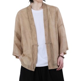 PRIJOUHE Men's Cotton Linen Kimono Robe Lightweight Open Front Kimono Jackets Japanese 3/4 Sleeve Yukata Bathrobe