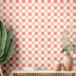 Drydiet Pink Checkered Peel and Stick Wallpaper Gingham Plaid Funky Checkered Contact Paper Waterproof Vintage Wallpaper Checkerboard Decor for Bathroom Cabinet(15.75'' x 118")