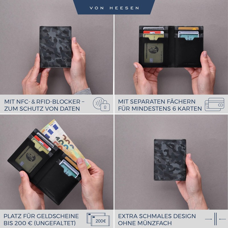 VON HEESEN® Men's Leather Wallet with Coin Compartment and RFID