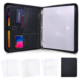 Antner Important Document Organizer Zipper Binder Family Life Emergency Binder Waterproof Document Bag for Birth Certificate Protector, Faux Leather Portfolio in Case I Go Missing Binder for Home Safe