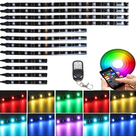 NBWDY 12Pcs Wireless RF Remote APP Control RGB Motorcycle LED Light Kits Flexible Waterproof Neon Underglow Strip Kits for DC 12V Motorcycle Bike Car SUV Golf Cart ATV UTV