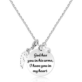 God Has You in His Arms, I Have You in My Heart Necklace, Angel Wing Pearl Memorial Gifts for Women Y819 (Wing)