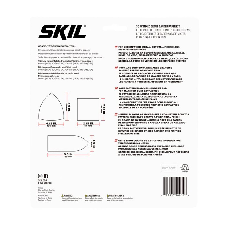 SKIL 30-Piece Mixed 60/80/120/240 Grits Detailed Sand Paper Kit for