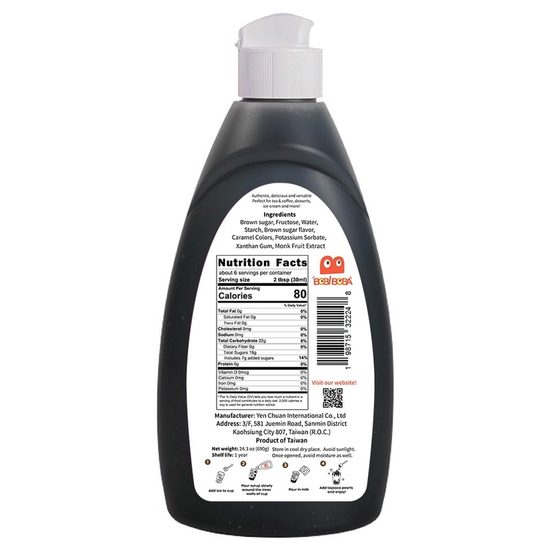 Bobi Boba Extra-Rich Brown Sugar Syrup, Great for Bubble Tea,