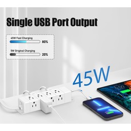 45W USB-C Fast Charging Under Desk Power Strip,12 Outlet Mountable Power Strip with 4 USB,1200J Surge Protection,6FT Flat Extension Cord