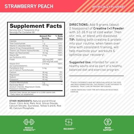 Optimum Nutrition Creatina Monohidrato Plus en polvo, sabor a fresa y melocotón, mezcla de rendimiento de creatina, con electrolitos para la hidrataci