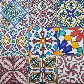 Casa Moro HBF8410 Oriental Tiles, Colourful Mix, 10 x 10 cm, Pack of 9 Hand Painted Moroccan Tiles, Patchwork Crafts from Morocco, Wall Tiles for Beautiful Kitchen Shower, Bathroom