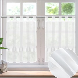 HWSWSH Pack of 2 Net Curtains, 60 x 90 cm, Bistro Curtain, Short Curtain, Modern, Translucent Window Curtains, Living Room Kitchen Curtains, Linen Curtain, Short, Kitchen Window, Short Curtain with