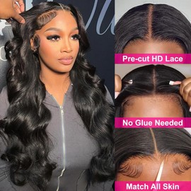 Thickrot 5x5 HD Lace Closure Wigs Human Hair Glueless Wigs Human Hair Pre Plucked Pre Cut 180% Density for Beginners Body Wave Lace Front Wigs Human Hair for Women Natural Black 24Inch