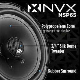 NVX® NSP65 6.5" Car Speakers, 540W Max, 180W RMS, 2-Way Coaxial w/Silk Dome Tweeters & Built-in X-Overs, Easy to Install in Cars/Trucks/Doors (Pair)