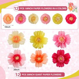 Crowye Large Colorful Tissue Paper Flowers 20" Handcrafted Giant Fiesta Paper Flowers for Mexican Party Wedding Birthday Backdrop Baby Shower Nursery Craft Outdoor Wall Decor（Fresh Color, 24 Pcs）