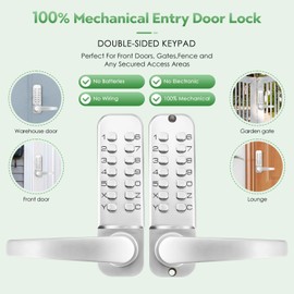 ANNFUZ Mechanical Keyless Entry Door Hanldle Lock with Keypad,Double-Sided Push Button Passcode Opening,Interior Exterior Combination Front Door Lever Lock Set for Gates,Fences,No Battery(Silver)