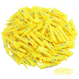 BronaGrand 100 Pieces Mini Plastic Clothespins Sturdy Photo Paper Clips Decorative Craft Clips for Hanging Picture Arts Scrapbooking Home Wedding Decor, Yellow