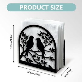 Decorative Napkin Holder Made of Black Metal Birds on Branches for the Table Napkin Holder Standing 12 x 12 x 5 cm for Home Kitchen Restaurant Picnic Party Coffee Bar