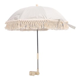 VGEBY Portable Compact Baby Stroller Parasol with Strong Wind Trendy Tassel Design Oxford Cloth Material for Outdoor Sun Umbrella (Beige)