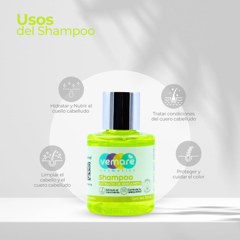 Vemare Cosmetics Shampoo con Extracto de Bergamota Fortalecedor Capilar 100ml