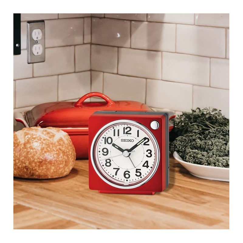 Seiko Fuji Dark Bedroom Alarm Clock, Metallic Red
