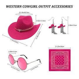 HyperFun Cowgirl Outfits for Women Western Costume Accessories Cowboy Hat Tassels Fringe Vest Earring Hippie Glasses Bandana