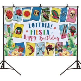 Bellicremas Loteria Card Happy Birthday Backdrop Mexican Fiesta Party Decorations Colorful Game Cards for Birthday Parties Mexico Loteria Cards Photography Background with Copper Grommets