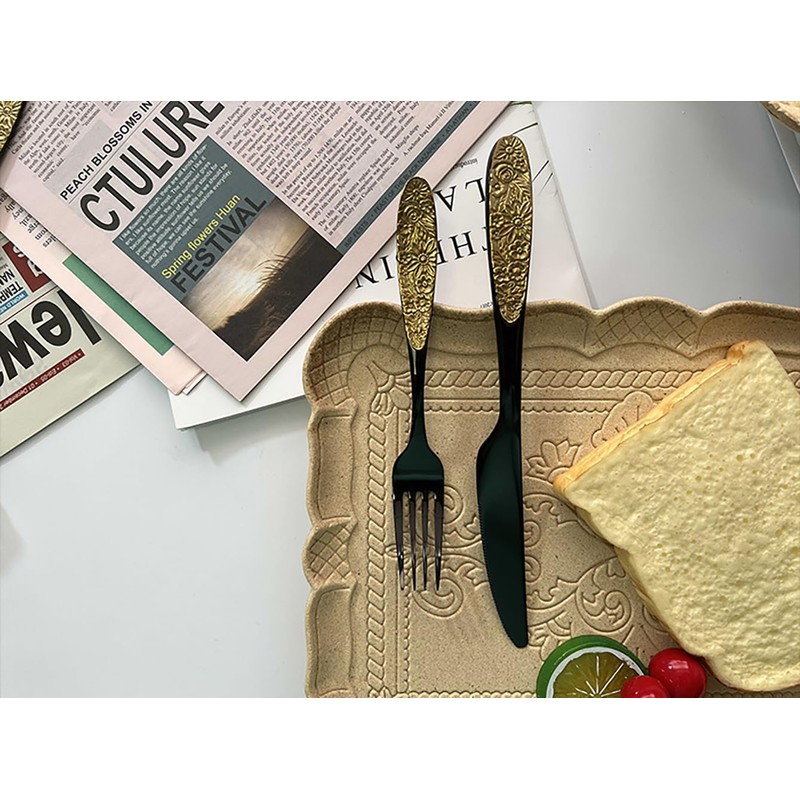 TWEE Black Gold Silverware Set for 4 Unique 18/10 Stainless