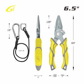 danco Carbon Steel 6.5" Fishing Pliers with Sheath, Line Cutter, Corrosion-Resistant, Saltwater & Freshwater Safe