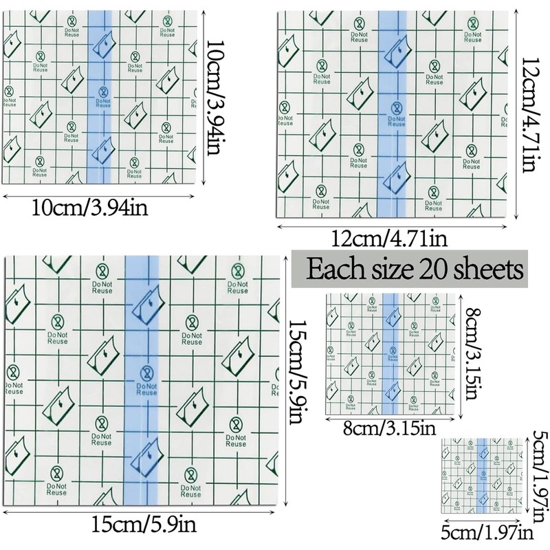 100Pcs Transparent Stretch Adhesive Bandage, BetterJonny 5 Sizes Waterproof Clear