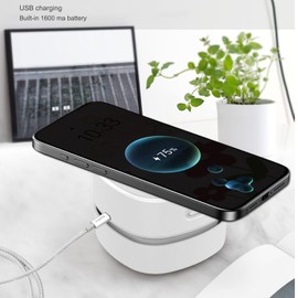 ODISTAR Desk Vacuum Cleaner with Wireless Charger, Mini Table dust Sweeper Energy Saving,Endurance up to 400 mins, Cordless&360º Rotatable for Keyboard/Home/School/Office (White Wireless Charger)