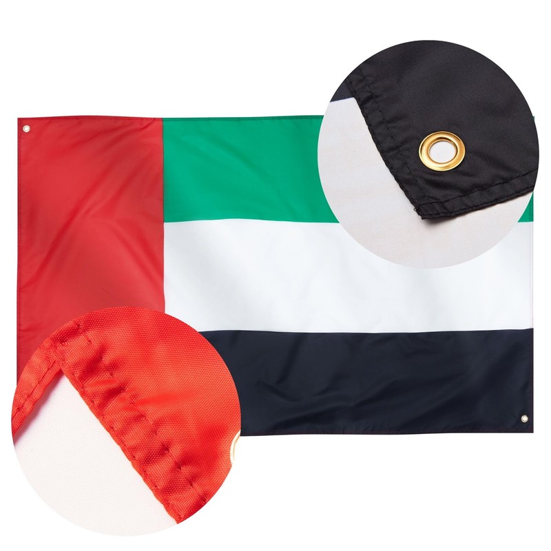 Runesol UAE Flag, 91x152cm, 3ft x 5ft, 4 Grommets, Eyelet
