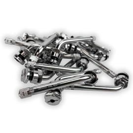 25 - TR555D 60 Degree Bend 3 inchGrommet Valve Stems. Nickel Plated Brass Clamp-in Valve Stems designed for 22.5 and 24.5 Alcoa Truck and Bus Wheels with 9.7mm Valve Holes. TV-555D Haltec Valve Stems.
