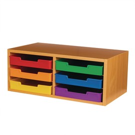 Really Good Stuff Oak 6-Slot Mail Center with Trays 6 Colors - 1 Mail Center, 6 Trays