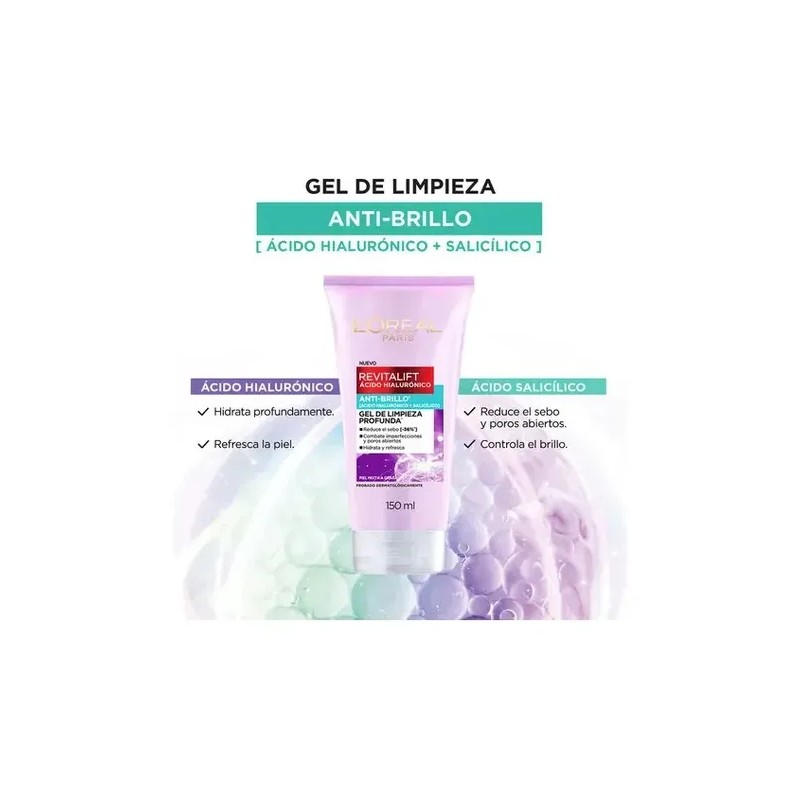 Kit Gel De Limpieza Y Crema Antibrillo L'oréal Paris