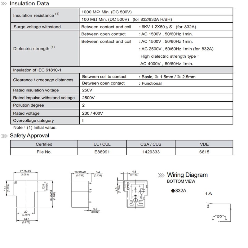 832A-1A-F-S 12VDC 30A 4Pins SPST General Purpose Power Relays