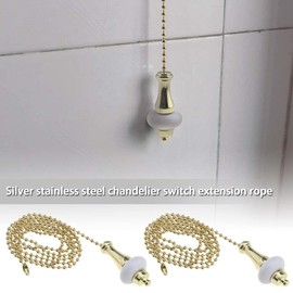 2pcs Ceiling Light Fan Switch Pull Cord Weight Handle Chain Extension Beaded Stainless Steel Ceramic Gold 1m