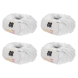 Rebower Cotton Yarn,100% Cotton Soft Knitting Yarn [for Hand DIY Bag Cushion Crocheting Knitting Project Home Decor] -4 Packages of 200g/7.05oz(Per Skein 50g/137yards)/White