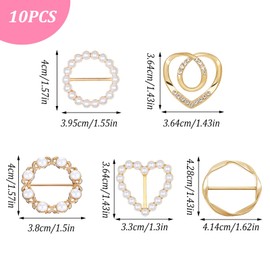 Pack of 10 T-Shirt Clips, Alloy Brooches Scarf Ring Clip, Women's Belt Buckle, Clothing Brooch Round Clothing Clip for Loose T-Shirt Scarf (Gold Silver)