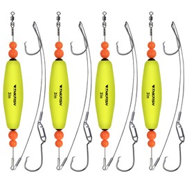 THKFISH Catfish Float Rigs with Double Hooks Santee Rig for Catfishing Tackle Rattling Cork EVA Foam Peg Floats Bobbers Bait Rigs YEL-3IN-4PCS