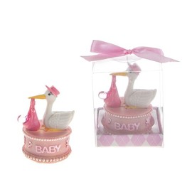 Lunaura Baby Keepsake - Set of 12 "Girl" Stork Carrying Clear Pacificer Favors - Pink