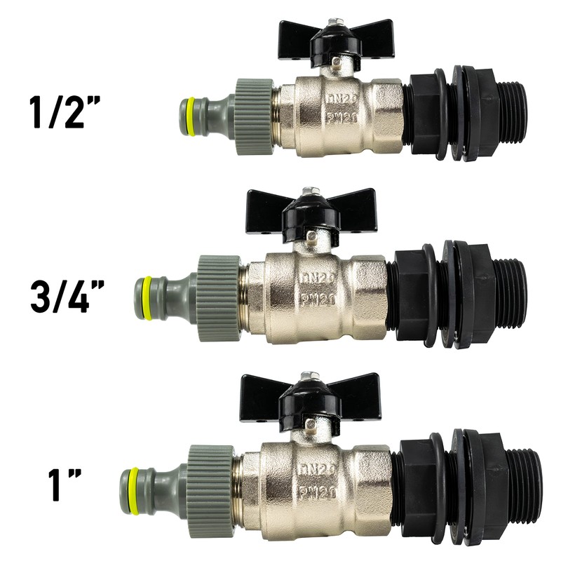 waterbutt/water tank metal butterfly tap kit universal click-lock connection (3/4"