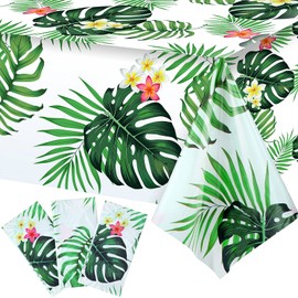 Luau Party Plastic Tablecloths Hawaiian Luau Table Cover Palm Leaves Table Cloth Baby Birthday Bridal Shower Birthday Party Summer Pool Tropical Party Decorations, 54 x 108 Inches (3 Pieces)