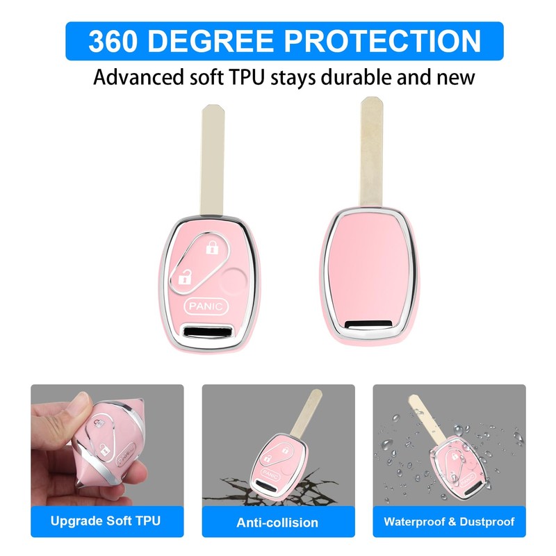 QBUC for Honda Key Fob Cover with Leather Keychain,Soft TPU