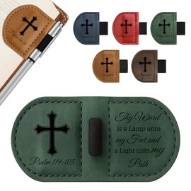 Bygone Mark Marcapáginas de Cuero Personalizado con Soporte para Bolígrafo - Diseño Magnético de Versículo Bíblico, Regalos Inspiradores para Hombres 
