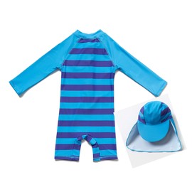 BONVERANO Baby Infant Boy's UPF 50+ Sun Protection L/S One Piece Zip Sunsuit (Blue Stripes, 3-6 Months)