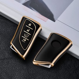 ELOHEI Key Fob Cover for Lexus, Key Fob Case Compatible with Lexus UX200 UX250h LS500 LS500H LC500 LC500h ES300h F-Sport ES350 GX 460 Premium Soft TPU 360 Degree Full Protection (Gold Edge Black)