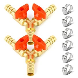 ERGAOBOY 2 Pcs 3 Way Hose Shut-Off Ball Valve, 8mm Hose Connection 2 Switches Brass Y Shaped Valve with 6 Clamps