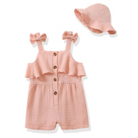 XUANHAO 18 Months Girls Clothes Toddler Girl Romper Clothes Baby Girl's Clothing Jumpsuit Bodysuit Pink 2 Piece Sleeveless Ruffle Summer 18-24 Months Girl Clothing Set With Hat